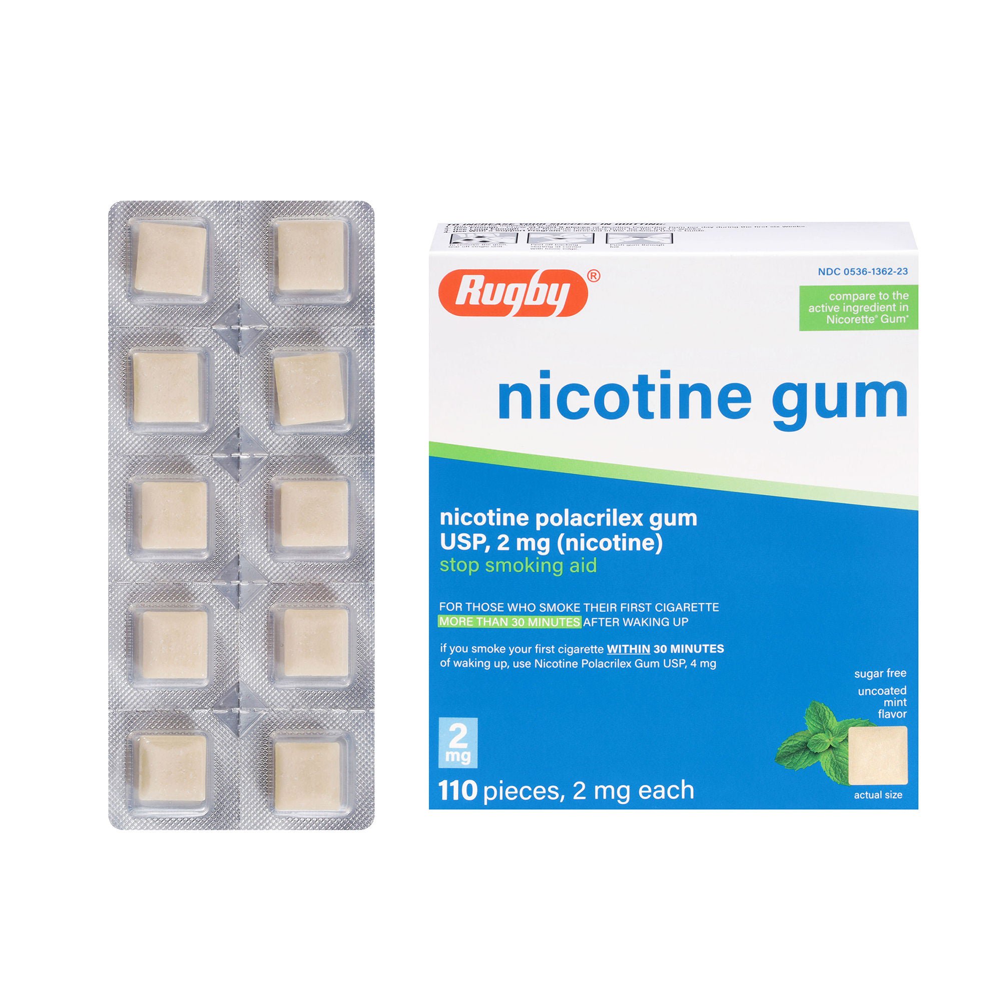 Rugby® Sugar-Free Nicotine Gum 2 mg Nicotine Stop Smoking Aid, Mint Flavor
