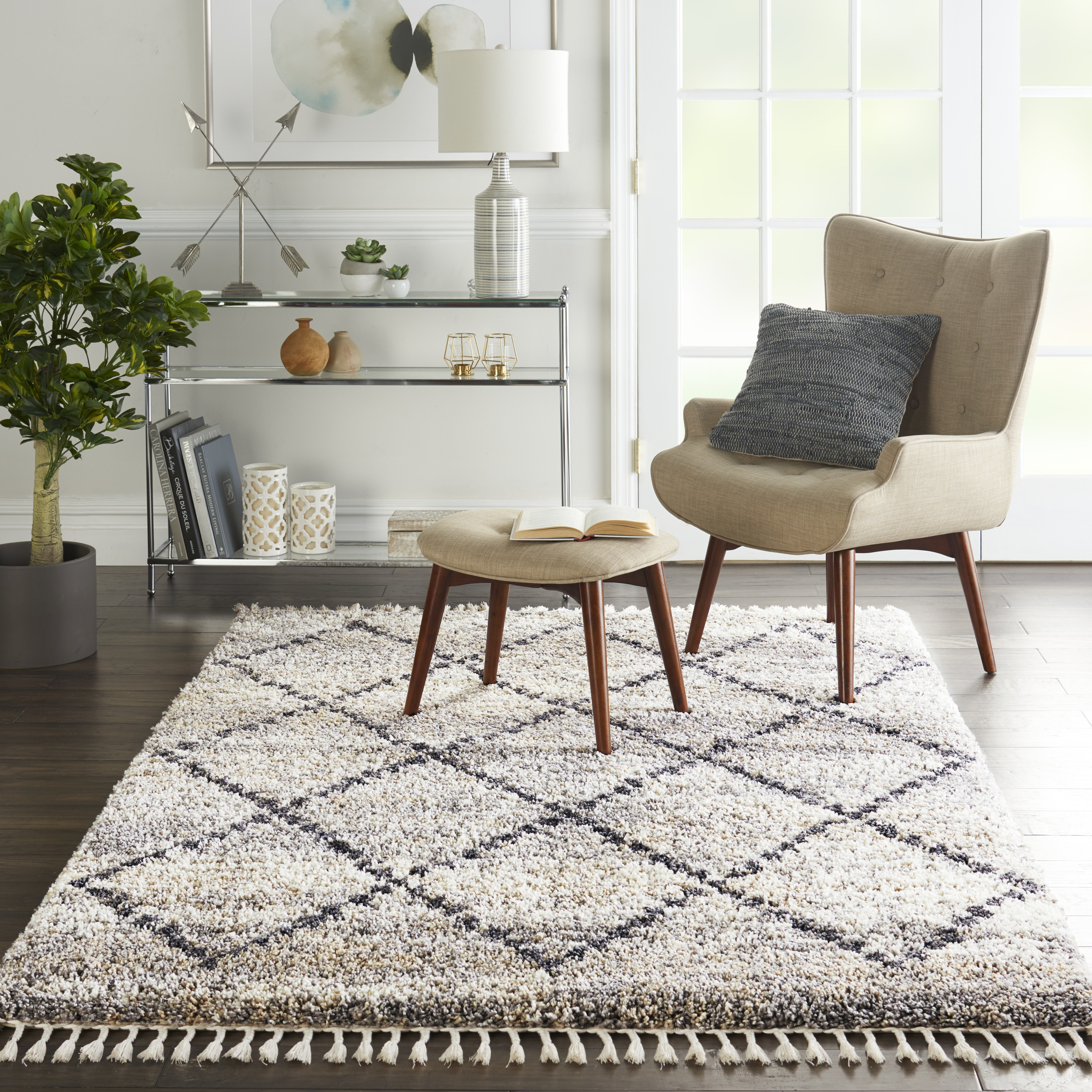 Nourison Oslo Shag 4' x 6' Silver Grey Shag Indoor Rug