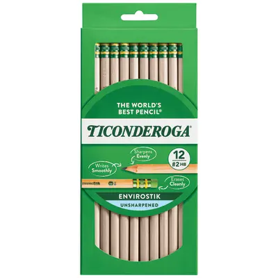 Ticonderoga Envirostik Wood-Cased Pencils, #2 HB Soft, Natural, 12 Count