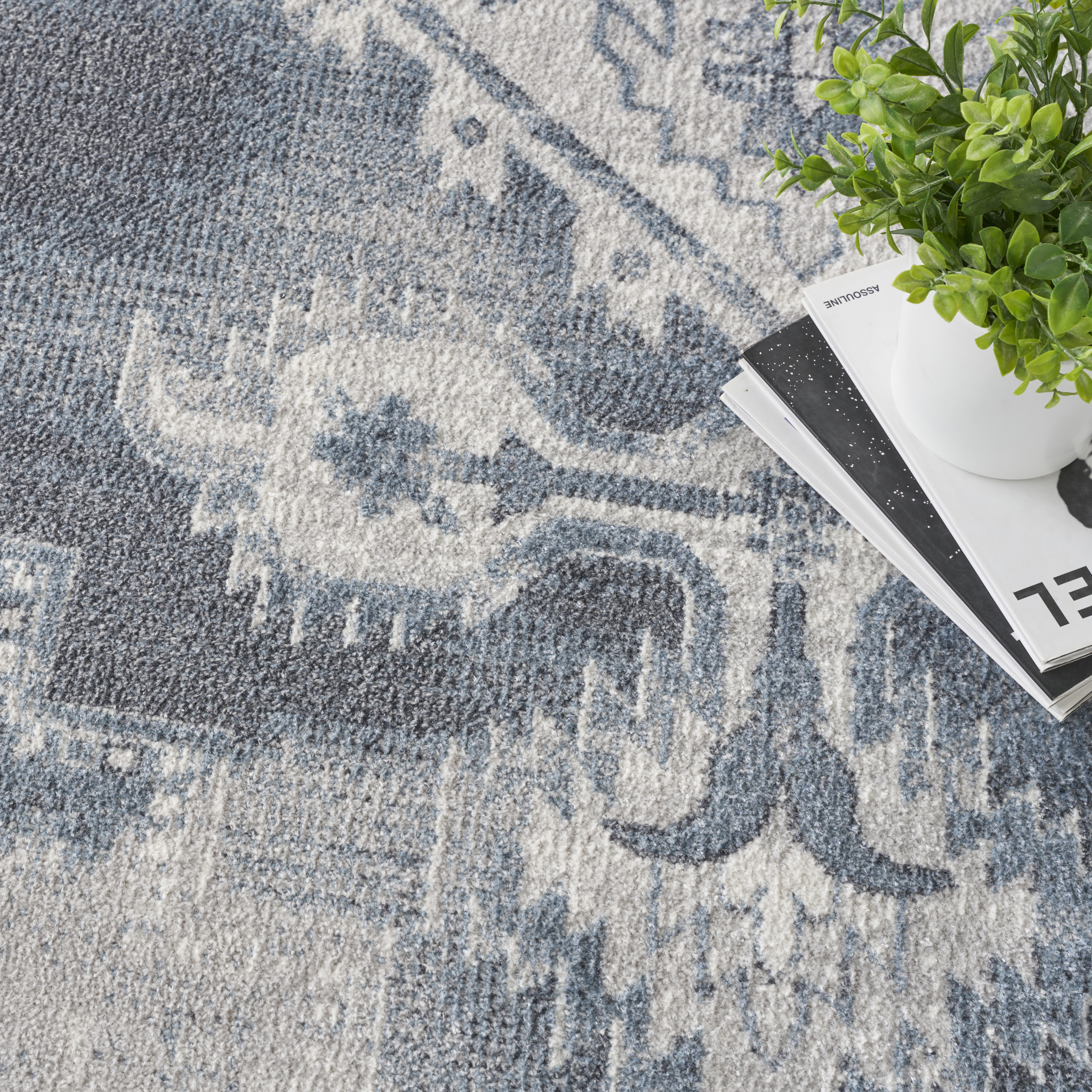 Nourison Astra Machine Washable 9' x 12' Blue Ivory Vintage Indoor Rug