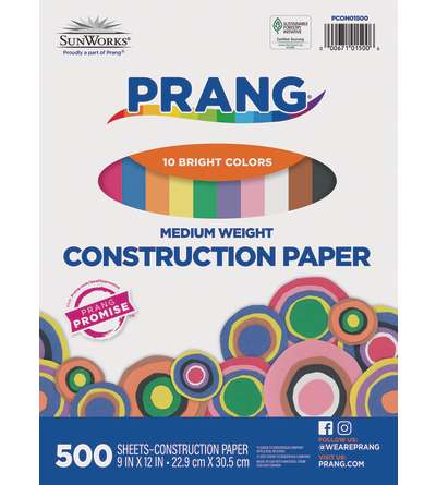 Prang® Construction Paper, 10 Assorted Colors, 9" x 12", 500 Sheets