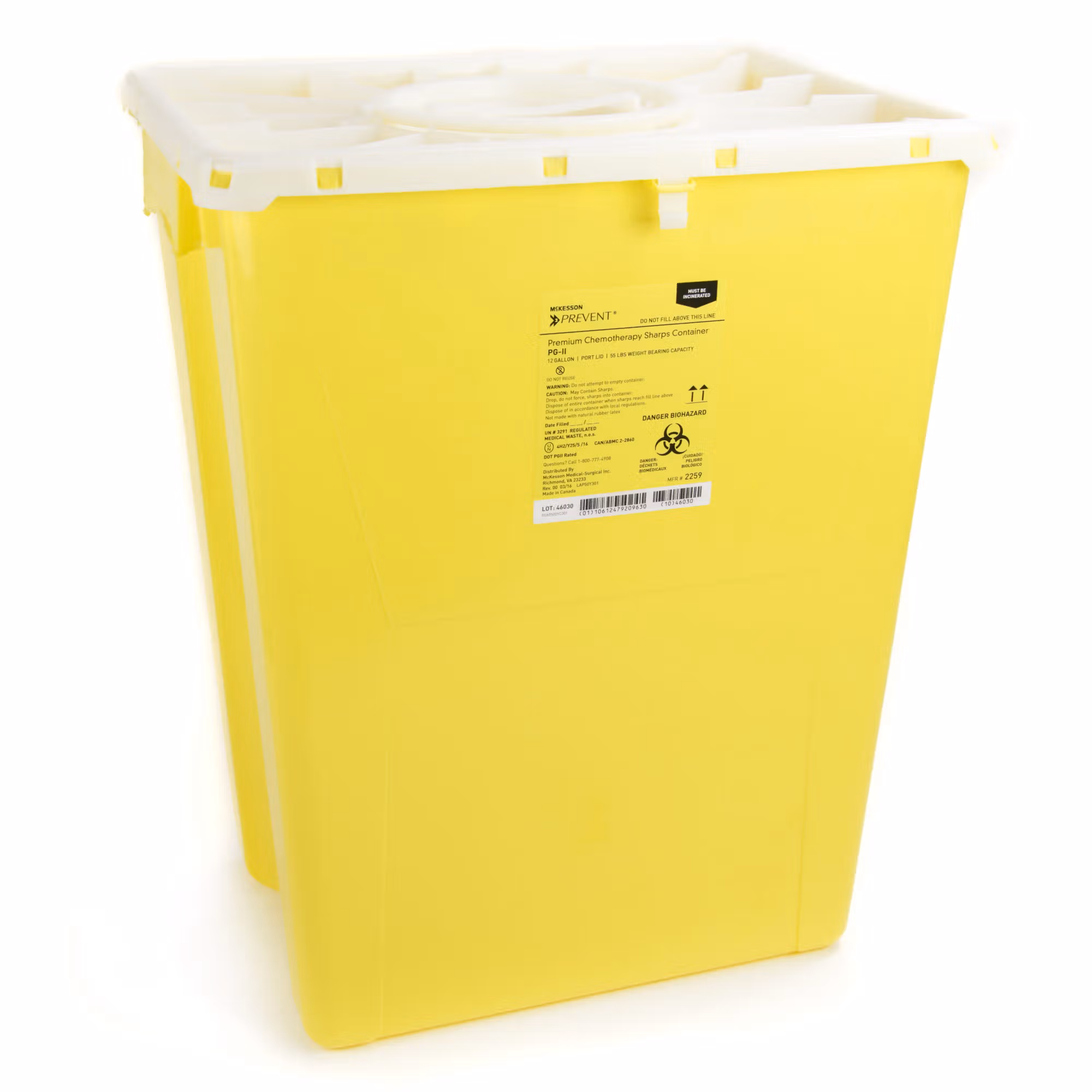 McKesson Prevent® Chemotherapy Sharps Container, 12 Gal., 20.8 x 17.3 x 13 Inch