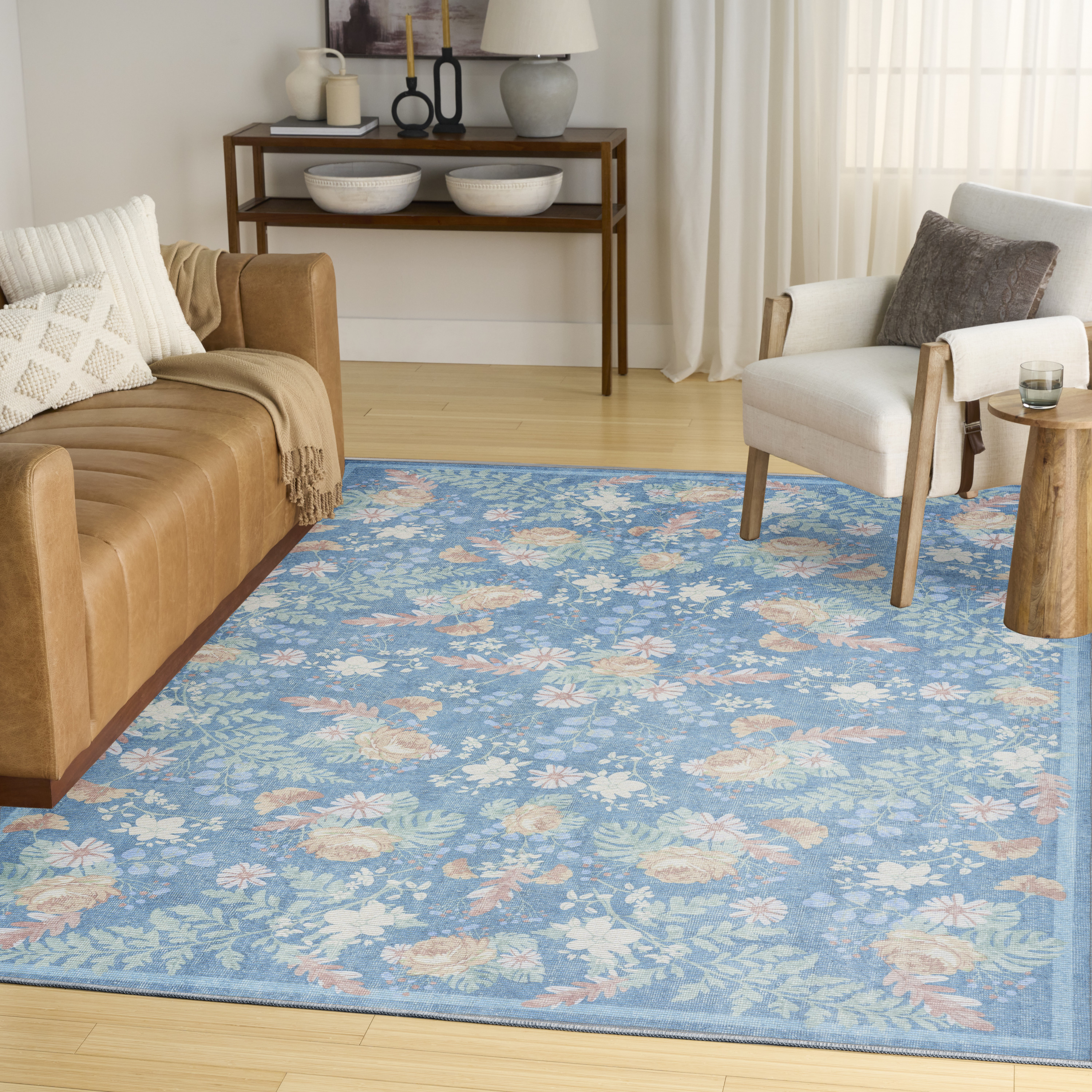 Nourison Botanical Washables 5' x 7' Blue Multicolor Farmhouse Indoor Rug