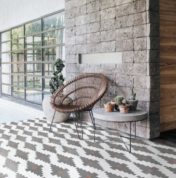 cement | new west pattern nine | metal, white + red clay 