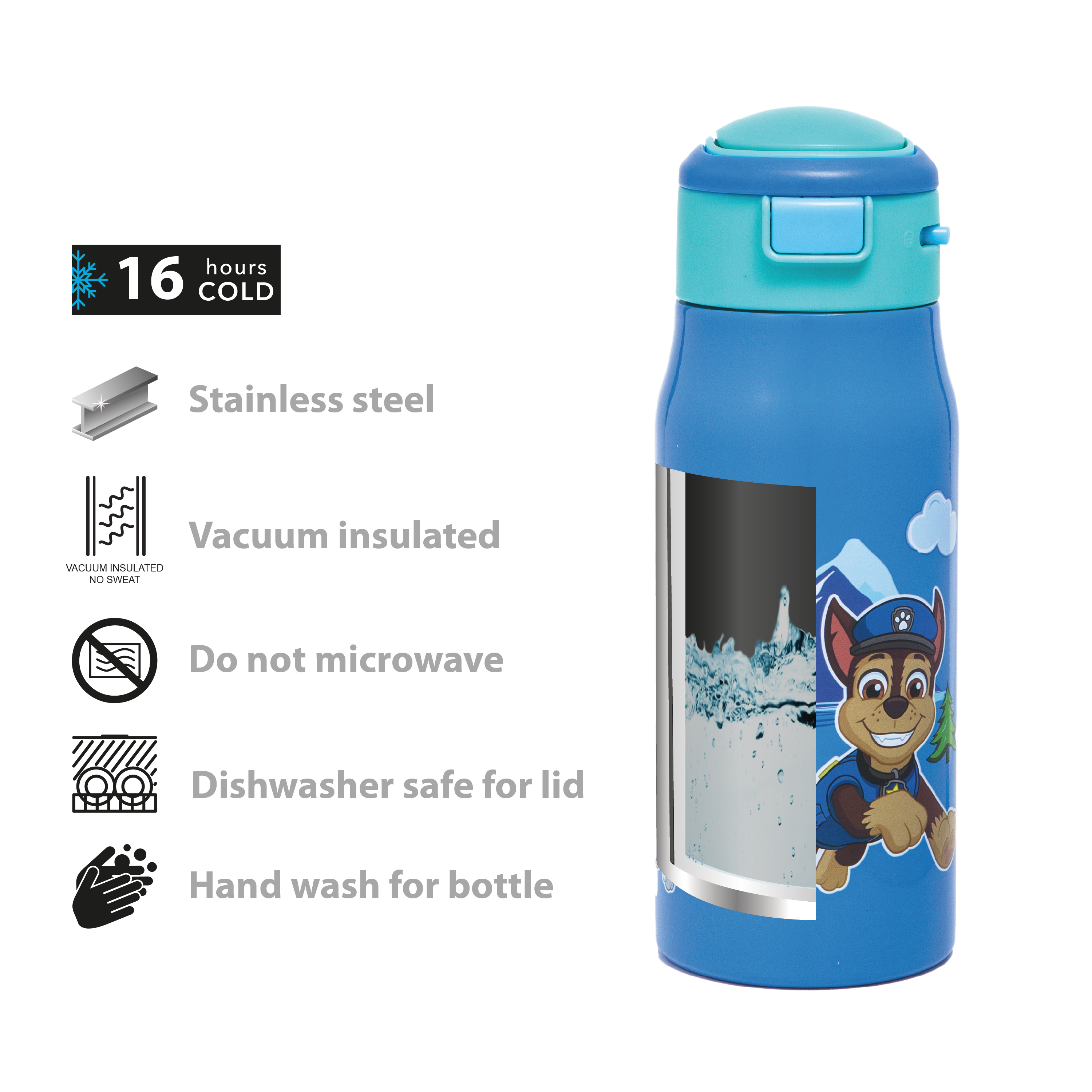 Paw Patrol 13.5 ounce Mesa Double Wall Insulated Stainless Steel Water Bottle, Chase and Marshall slideshow image 8