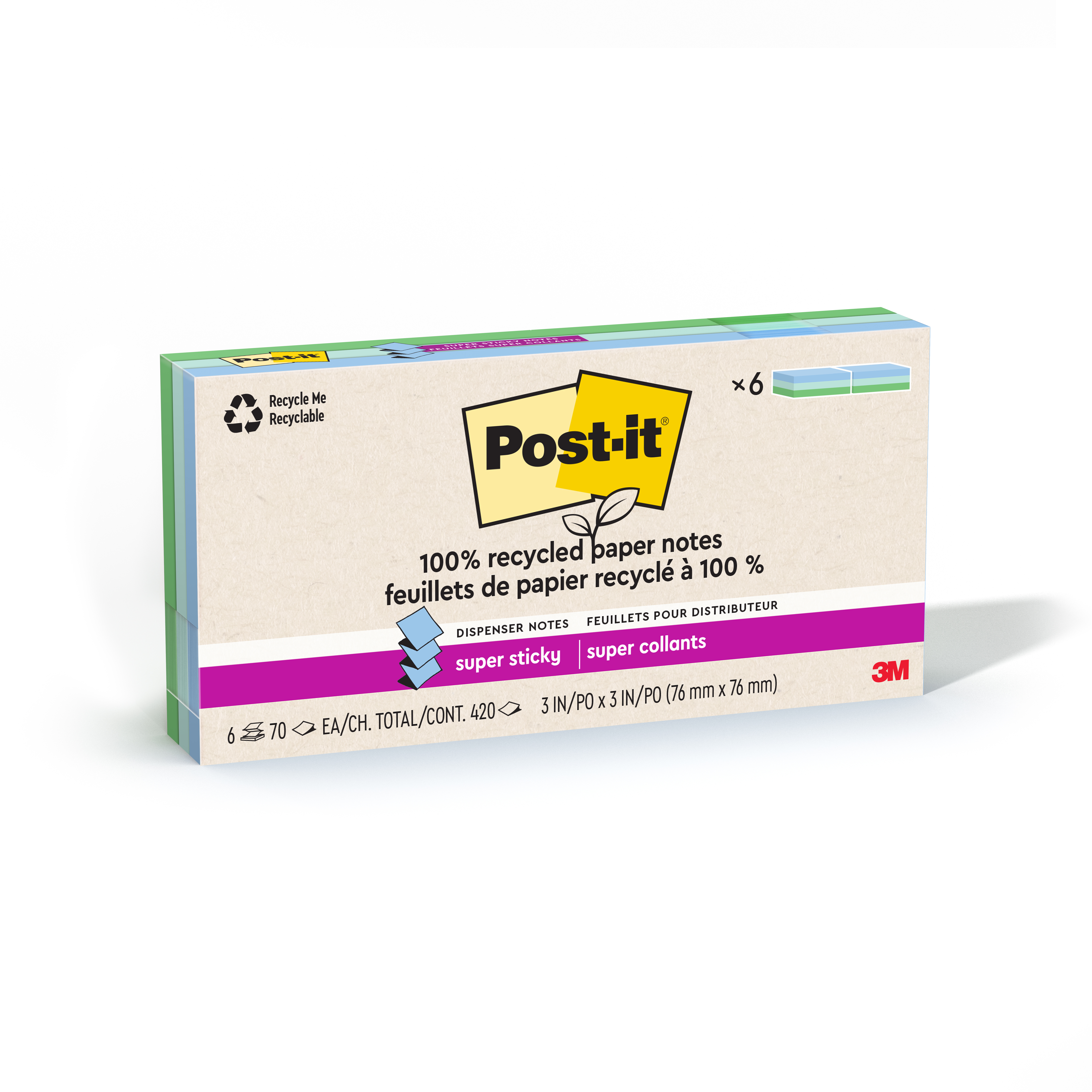 SKU 7100290433 | Post-it® Super Sticky Recycled Pop-up Notes R330R-6SST