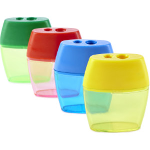 Pencil Sharpener, Deluxe Two-Hole Style with Shaving Receptacle, Assorted Colors