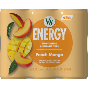 V8 +Energy® Peach Mango Juice Energy Drink, 8 fl oz Can (24 Pack)