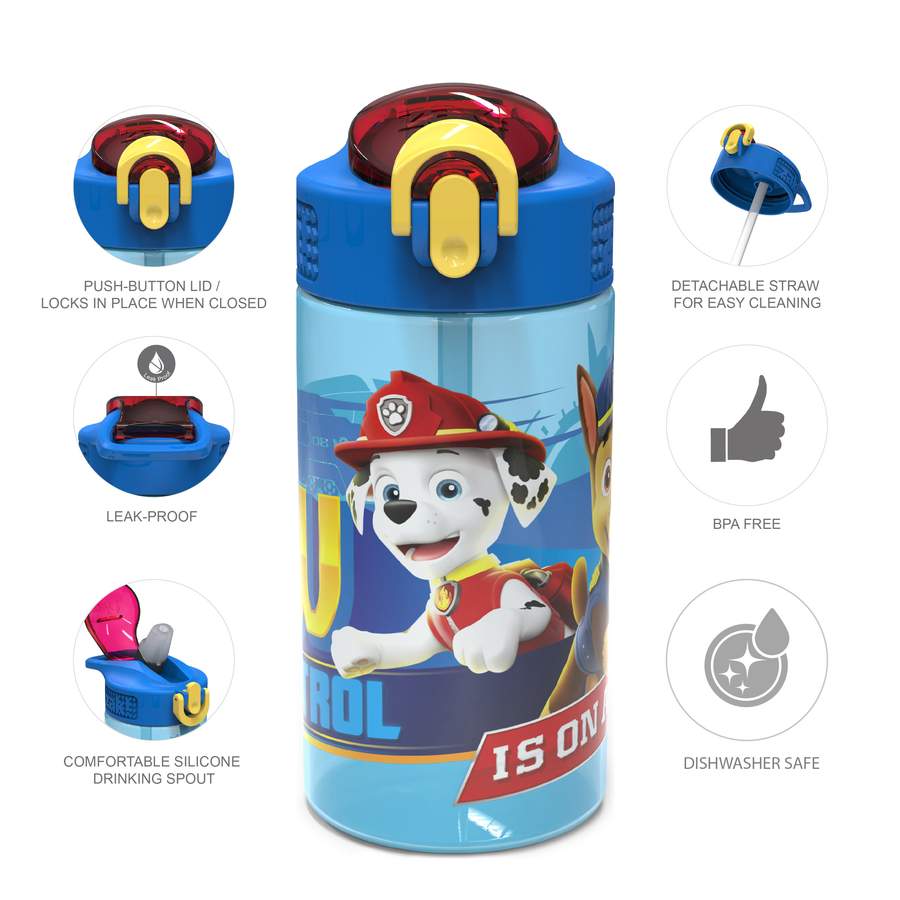 Paw Patrol 16 ounce Reusable Plastic Water Bottle with Straw, Marshall, 2-piece set slideshow image 9 Paw Patrol 16 ounce Reusable Plastic Water Bottle with Straw, Marshall, 2-piece set slideshow image 9