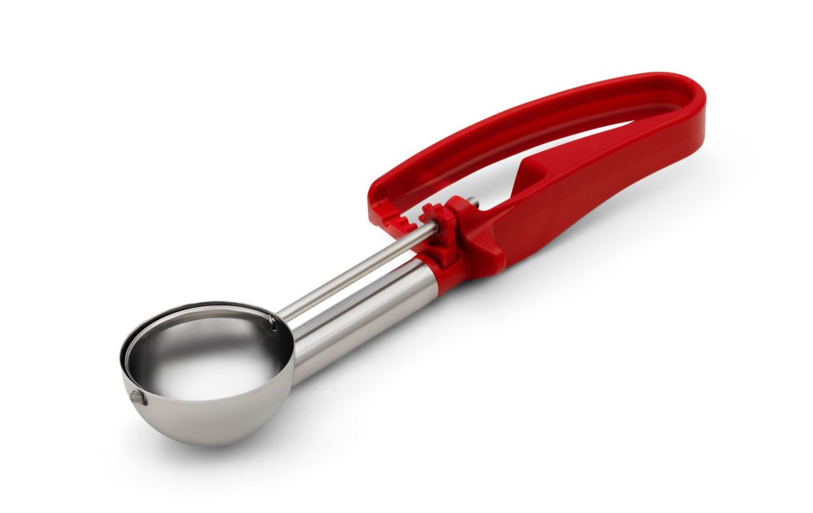 1.52-ounce extended-length disher with red squeeze handle