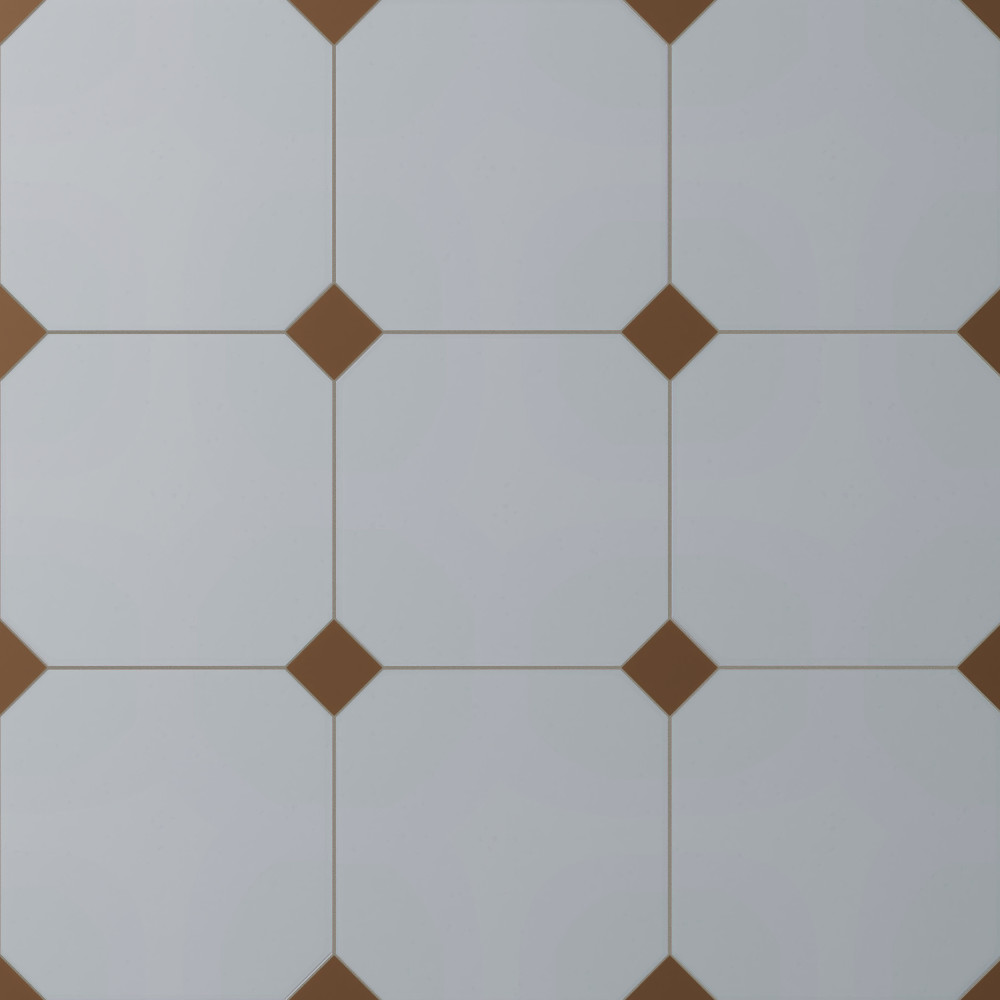 Vaudeville Octagon Humo with Taco Marron 7-7/8 in. x 7-7/8 in. Porcelain Floor and Wall Tile