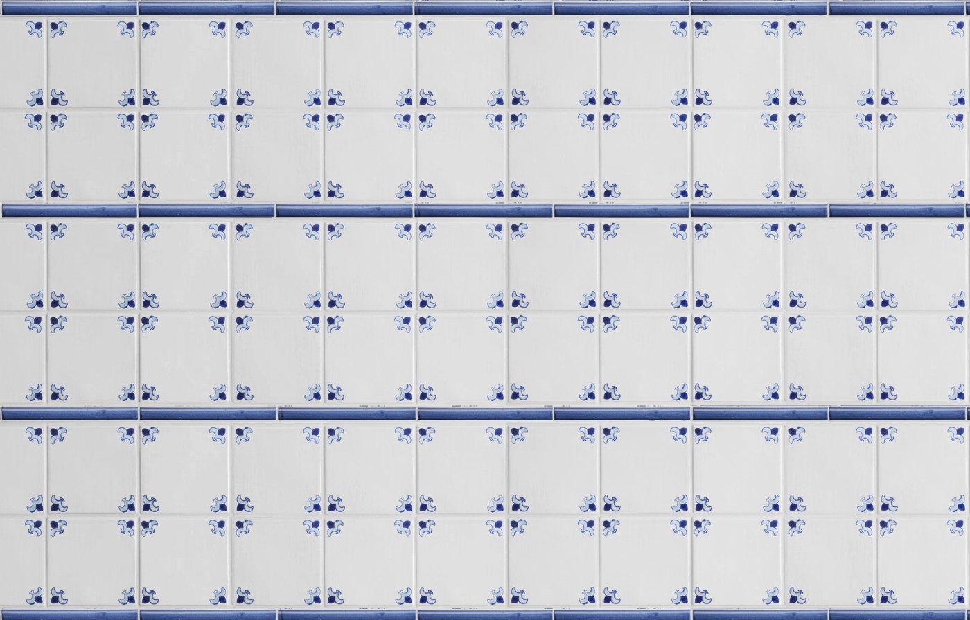 an arrangement of blue and white tiles with decorative patterns.