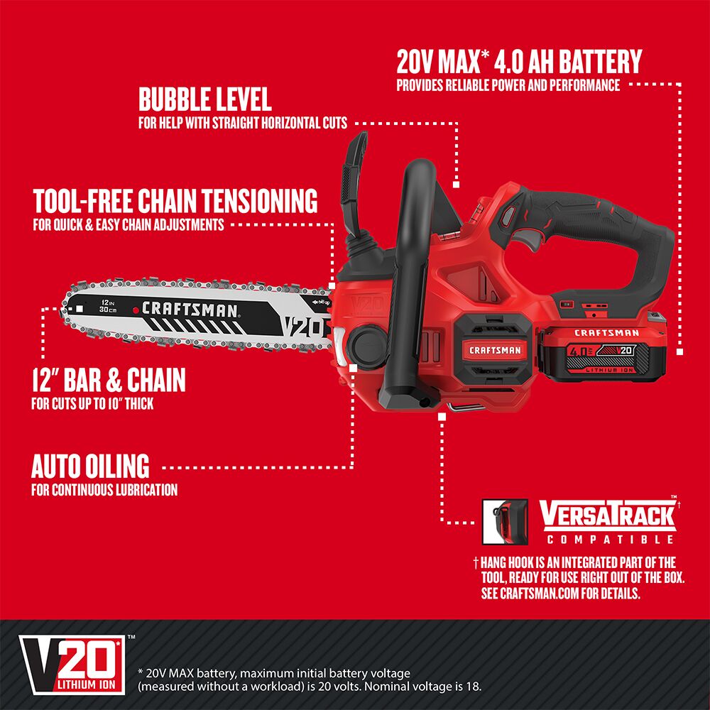 Graphic of CRAFTSMAN Chain Saws highlighting product features