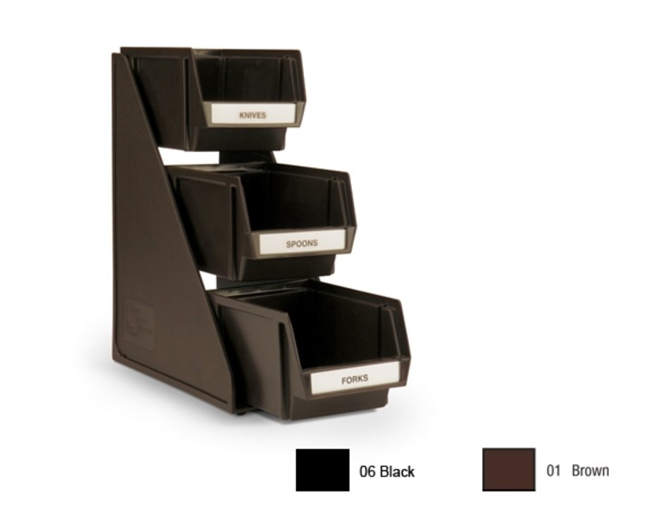 Three-tier self-serve dispenser system set with 8-inch bins in black