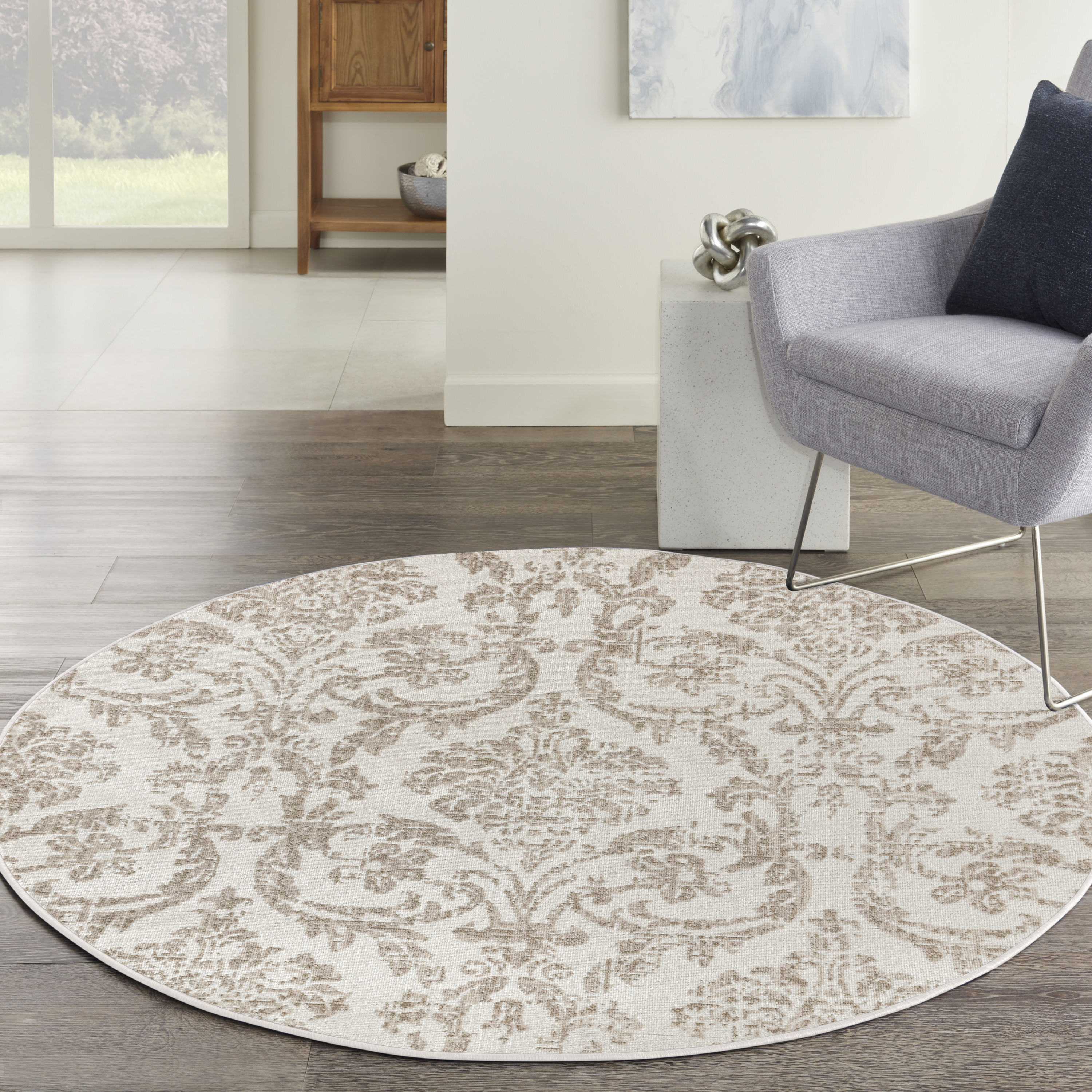 Nourison Jubilant 5'3" x Round Ivory Beige Vintage Indoor Rug