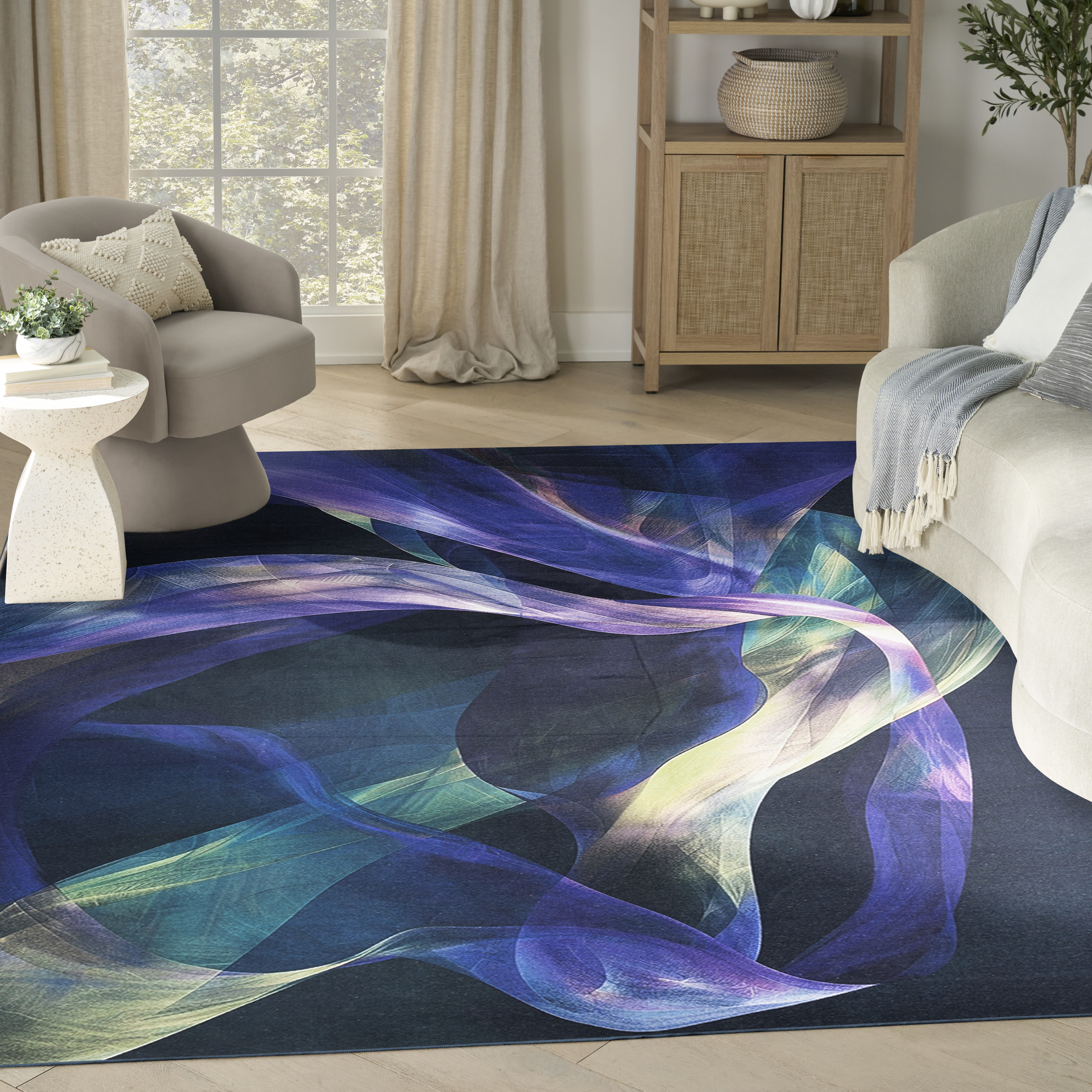 Nourison Nourison Washables 8' x 10' Blue Multicolor Modern Indoor Rug