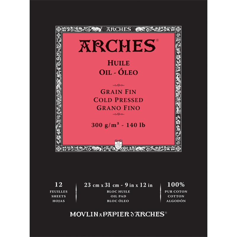 Arches Huile Oil Paper Pad, Natural White, 140lb/300gsm, 12 Sheet, 9x12 inch, 1 Count