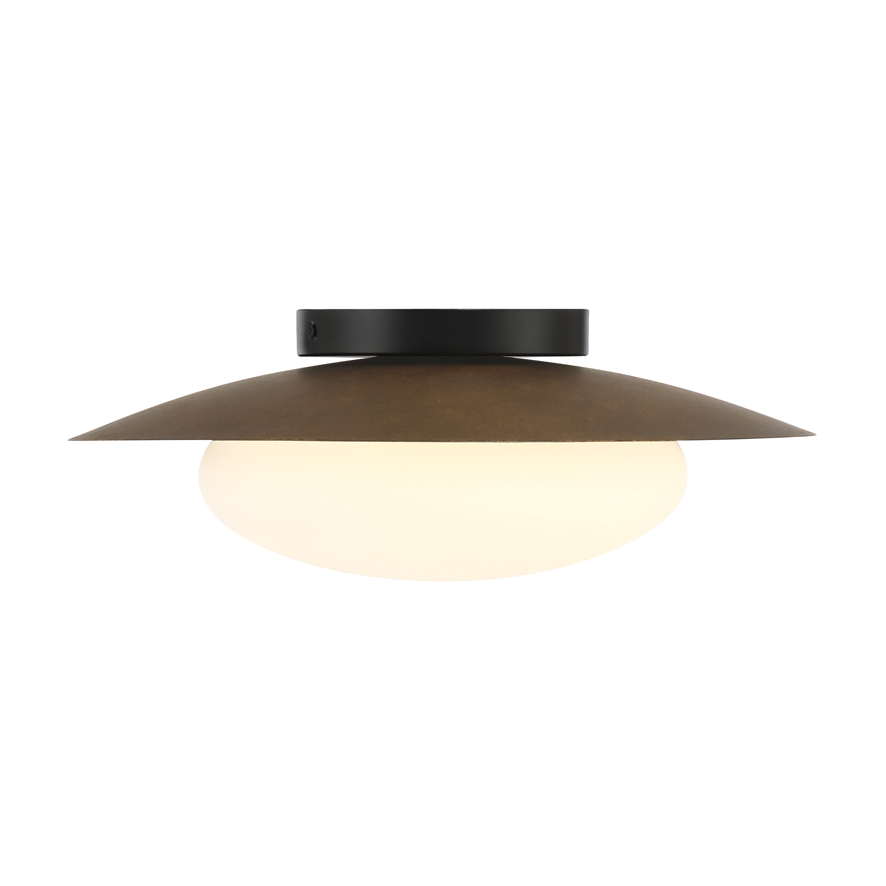 The Zinola flush mount combines contemporary styling with exceptional LED performance. Its 15-inch profile and etched opal glass deliver soft, even illumination with a remarkable 96 CRI for true color rendering. - alternate view