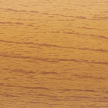 Wooden veneer panel with fine horizontal grain; smooth, warm honey finish displaying darker streaks; close-up of a tabletop or wall panel bathed in soft, warm indoor light.