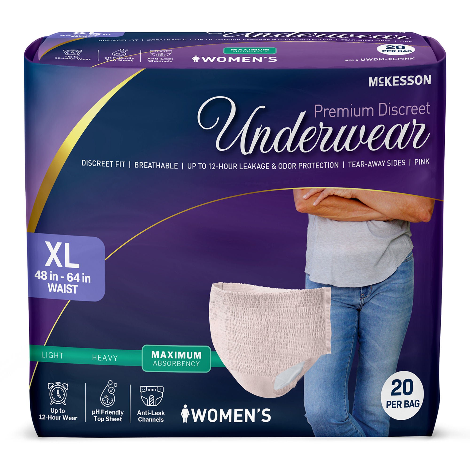 McKesson Premium Discreet Underwear for Women, Maximum Absorbency, Extra-Large