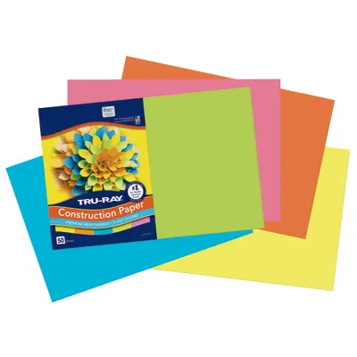 Tru-Ray  Construction Paper, 5 Assorted Hot Colors,  12" x 18", 50 Sheets