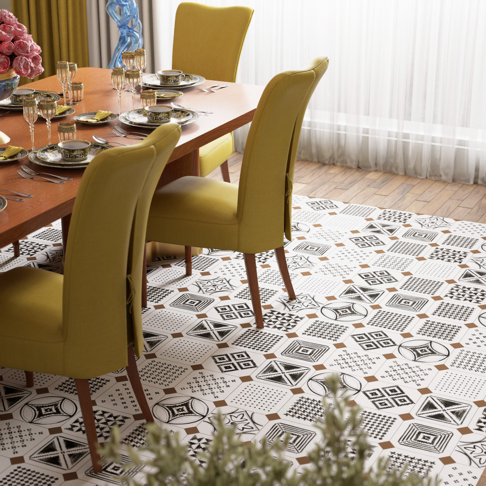 Vaudeville Octagon Deco Sombra with Taco Marron 7-7/8 in. x 7-7/8 in. Porcelain Floor and Wall Tile