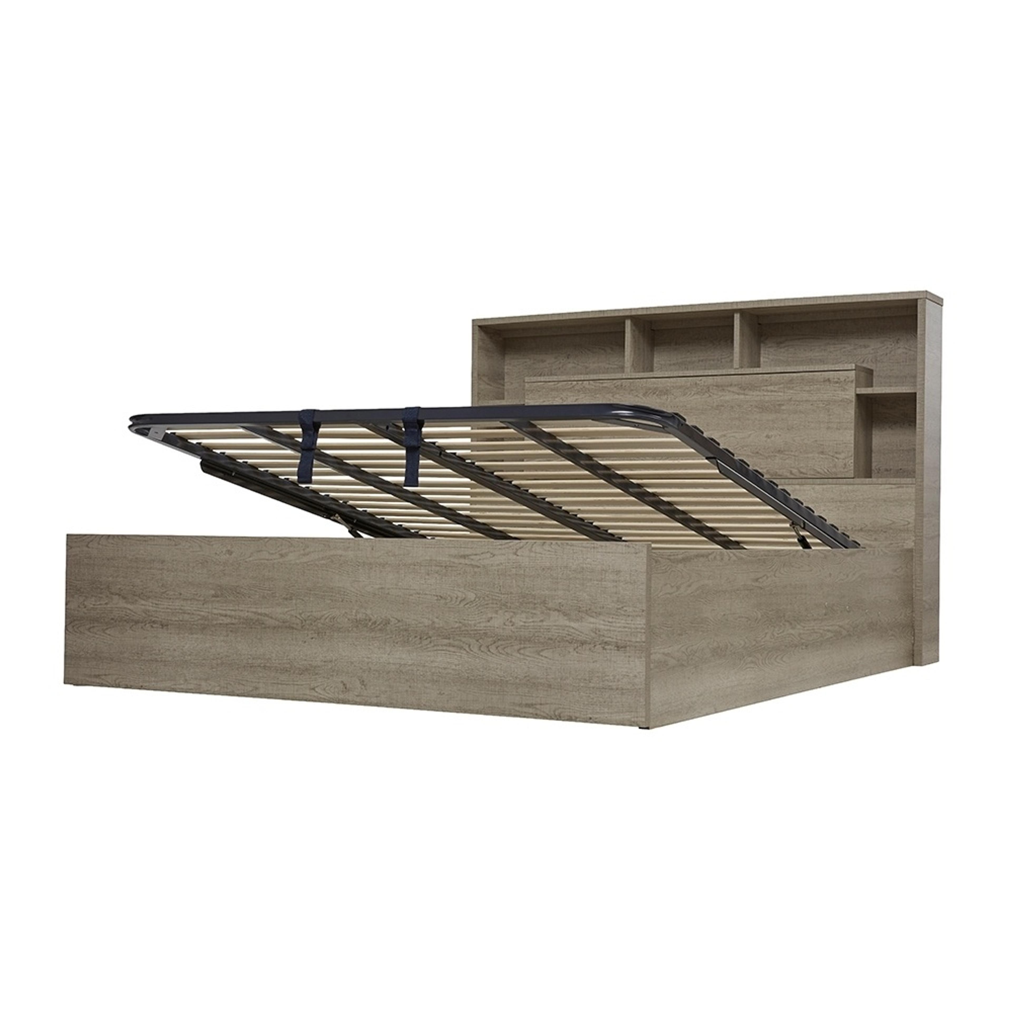 Product image of the  Argo Bed Frame, Gas Lift & End Drawer Base, Rustic Ash from Forty Winks