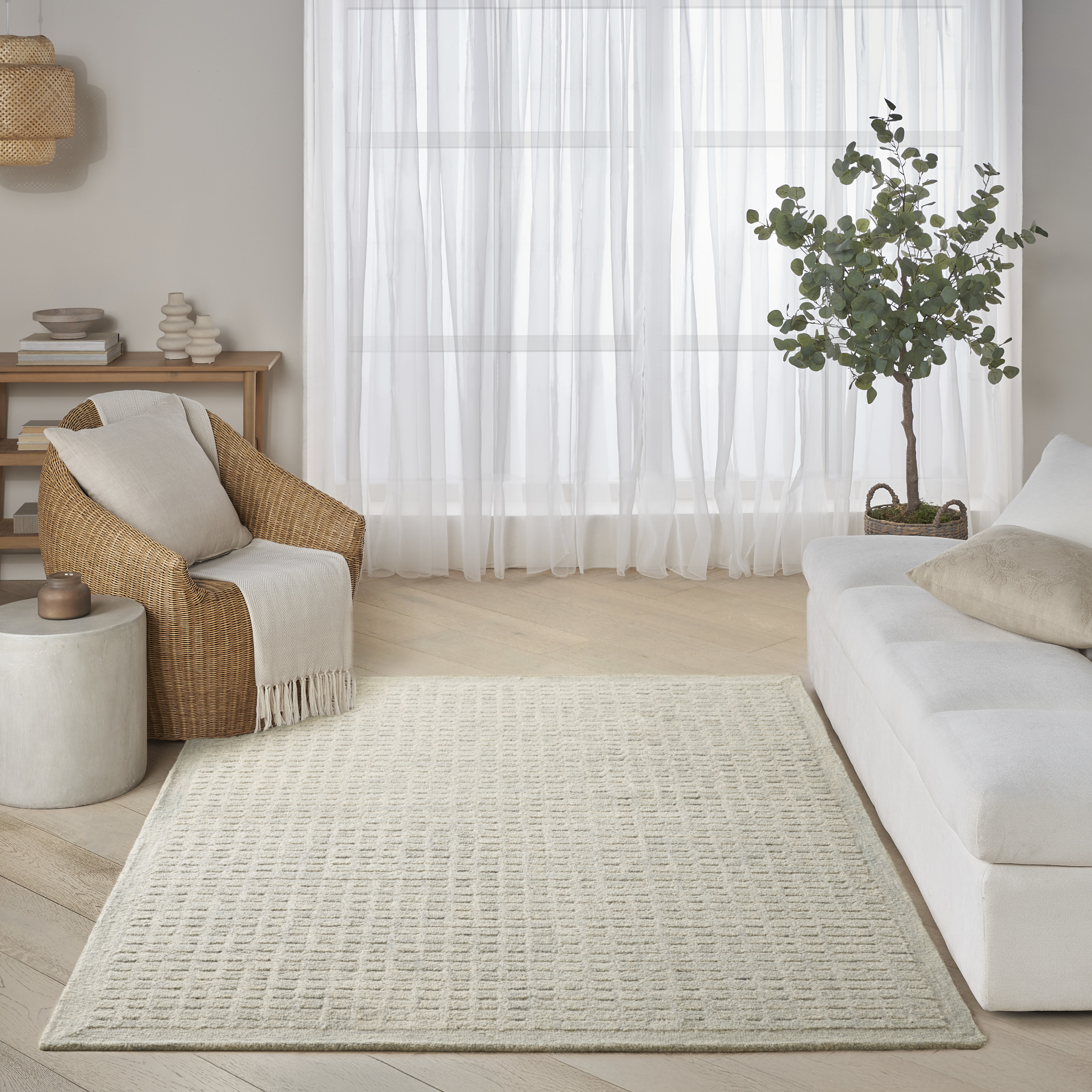 DKNY Pure Grids 3'9" x 5'9" Light Blue Contemporary Indoor Rug