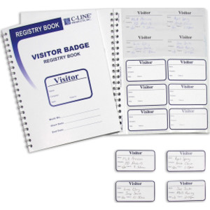 Visitor Badges with Registry Log, 3-5/8" x 1-7/8" Badge Size, 150 Badges & Log Book