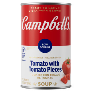 Campbell’s Ready to Serve Low Sodium Tomato with Tomato Pieces Soup, 50 Ounce Cans, 12-Pack