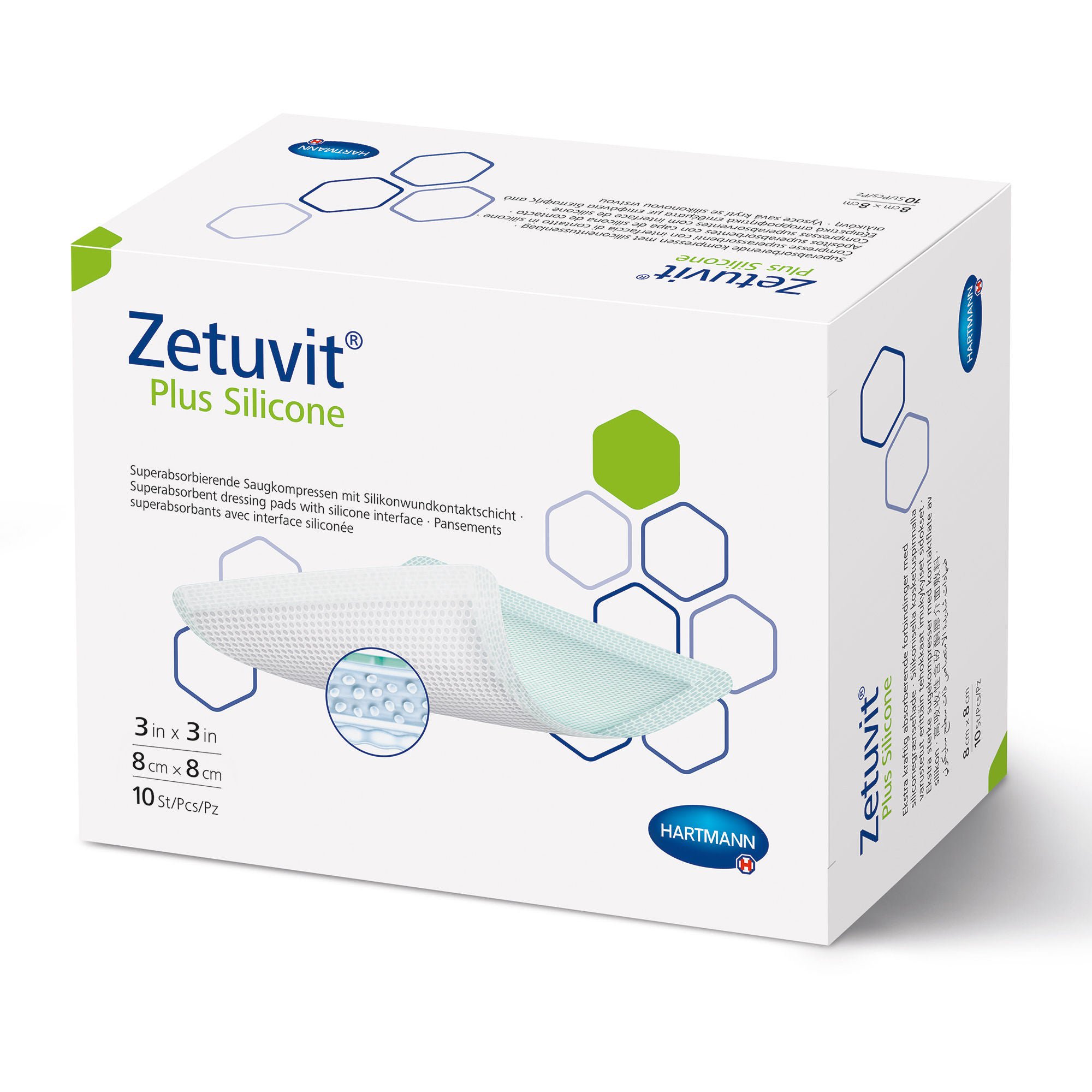 Zetuvit® Plus Silicone Super Absorbent Dressing, 3 x 3 Inch