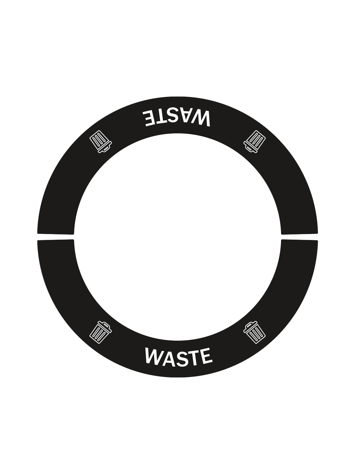 black vinyl label with WASTE and trash can icon for VistaBin Mesh waste container