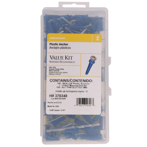 Blue Conical Plastic Anchor Kits #6-8 Pan Slotted 3/4
