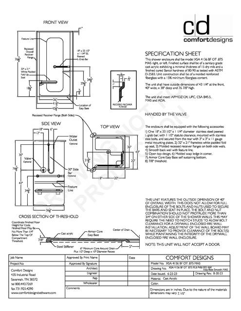 Spec Sheet — Cd Shower Spec Sheet Xsa 4136 Bf Ot Mas