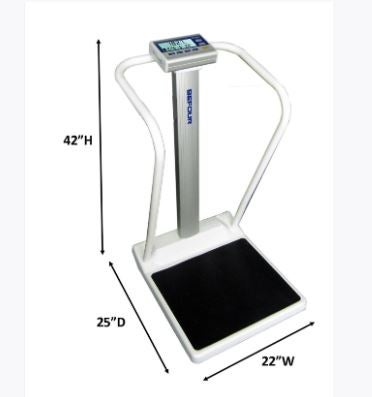 Physician Scale with Handrail Befour Digital Display 1000 lbs. / 454 kg Capacity Silver Battery Operated