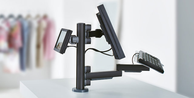 RetailSystem offers an innovative, modular solution that lifts all Point of Sale hardware elements off the counter and displays them beautifully.