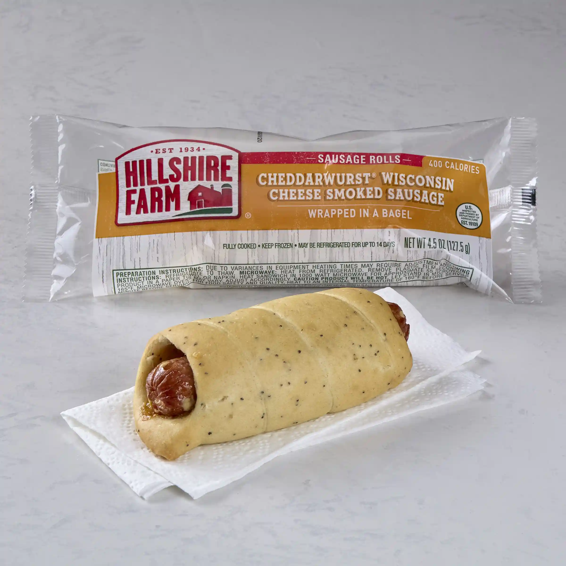 Hillshire Farm® Cheddarwurst® Smoked Sausage Wrapped in a Bagelhttps://images.salsify.com/image/upload/s--4--Y9mTG--/q_25/ev2whtuv1q2ly4gbxlvk.webp