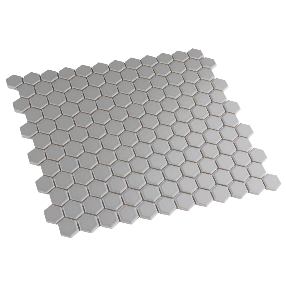 Sample – Metro 1″ Hex Matte Light Grey Porcelain Mosaic Tile