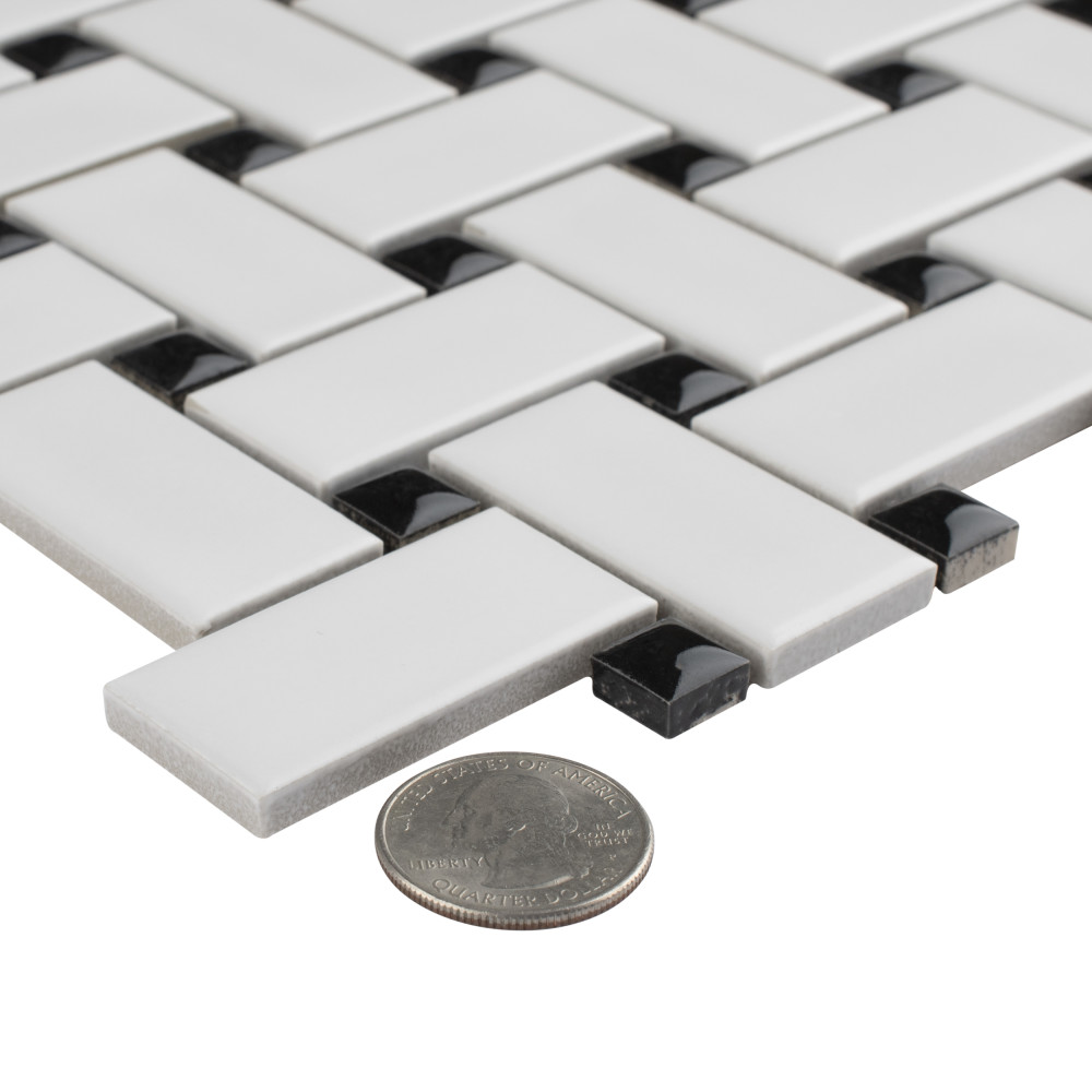 Metro Basketweave White w/Black Dot 11.75x11.75 Square Porcelain Floor and Wall Face