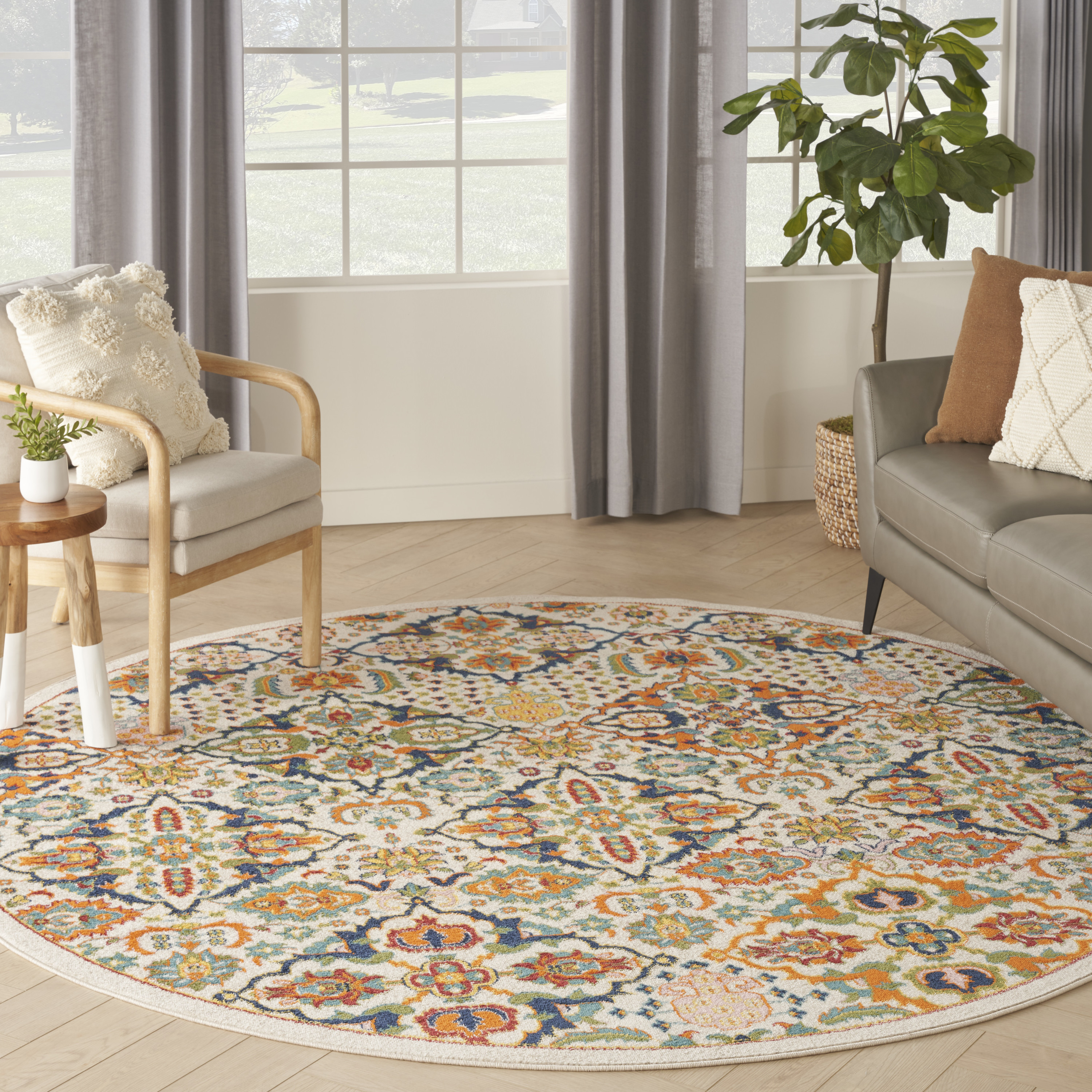 Nourison Allur 7’10” x Round Ivory Multicolor Bohemian Indoor Rug