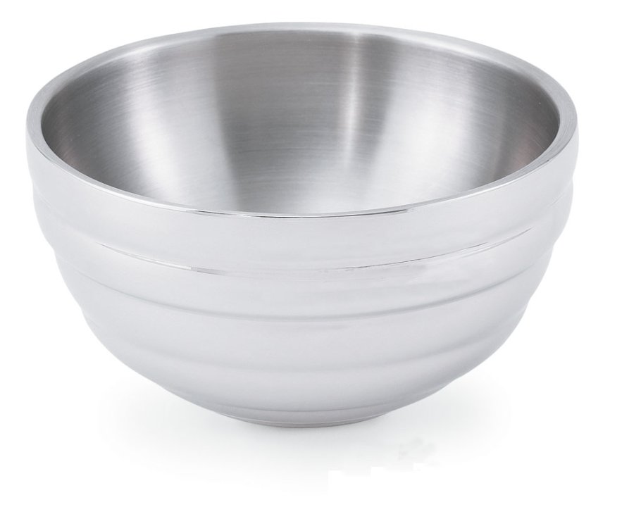 ¾-quart round double-wall stainless steel serving bowl with beehive pattern