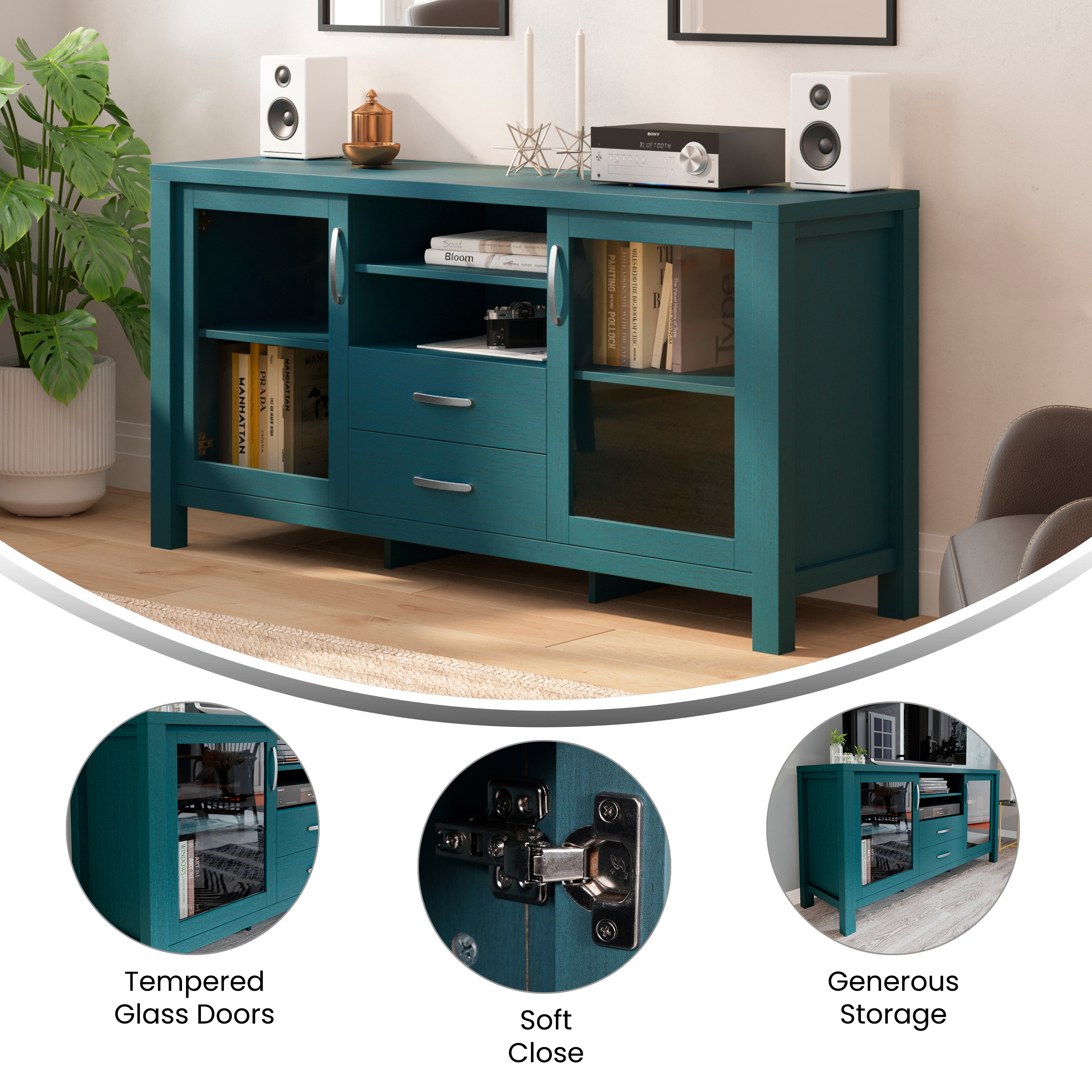 Gil 59" Engineered Wood Buffet Sideboard Storage Cabinet for Kitchen/Dining R... - Picture 15 of 23