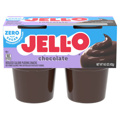 JELL-O Zero Sugar Chocolate Flavor Pudding Snack Cups, 4 ct