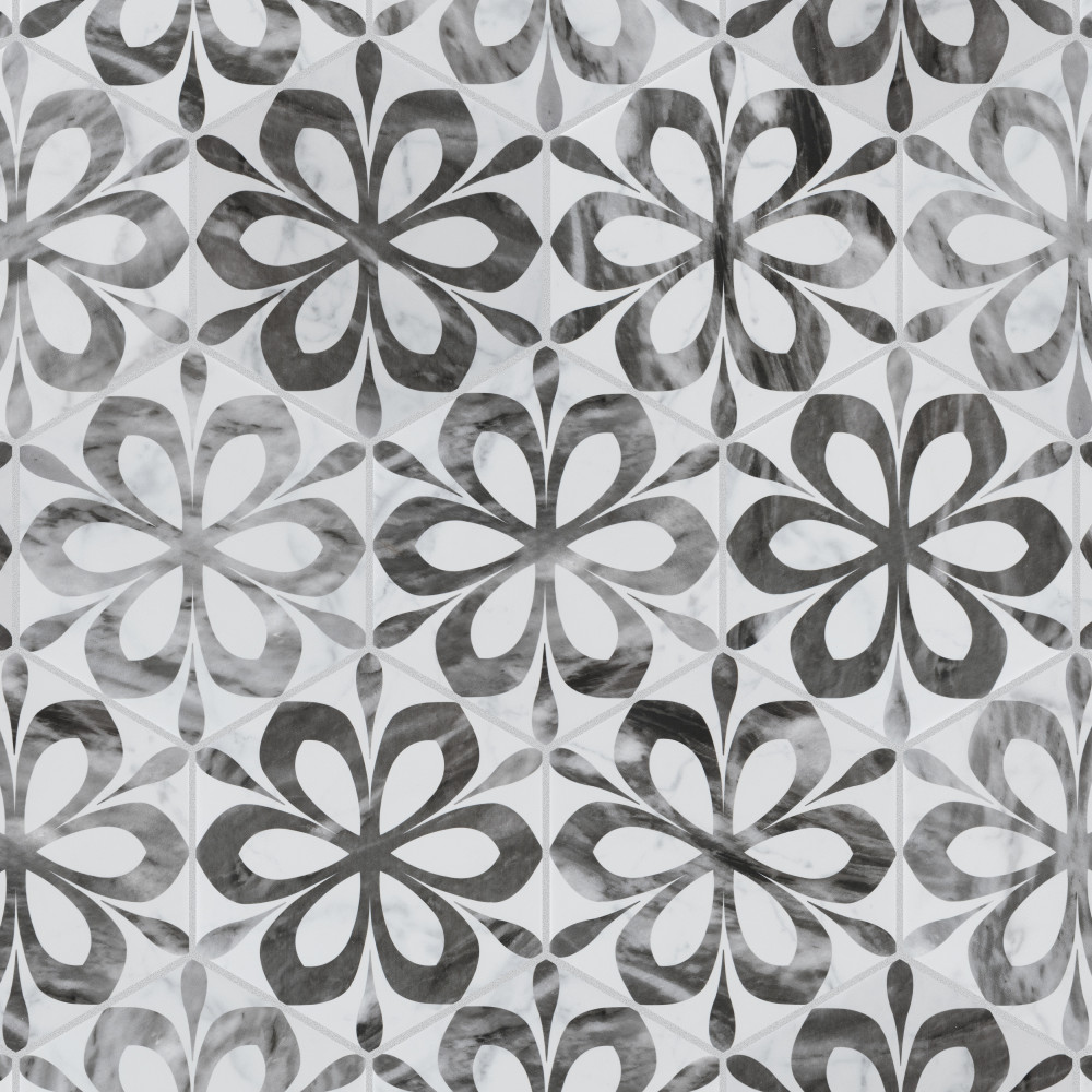 Classico Bardiglio Hex Daisy 7x8 Hexagon Porcelain Floor and Wall Digital Pattern