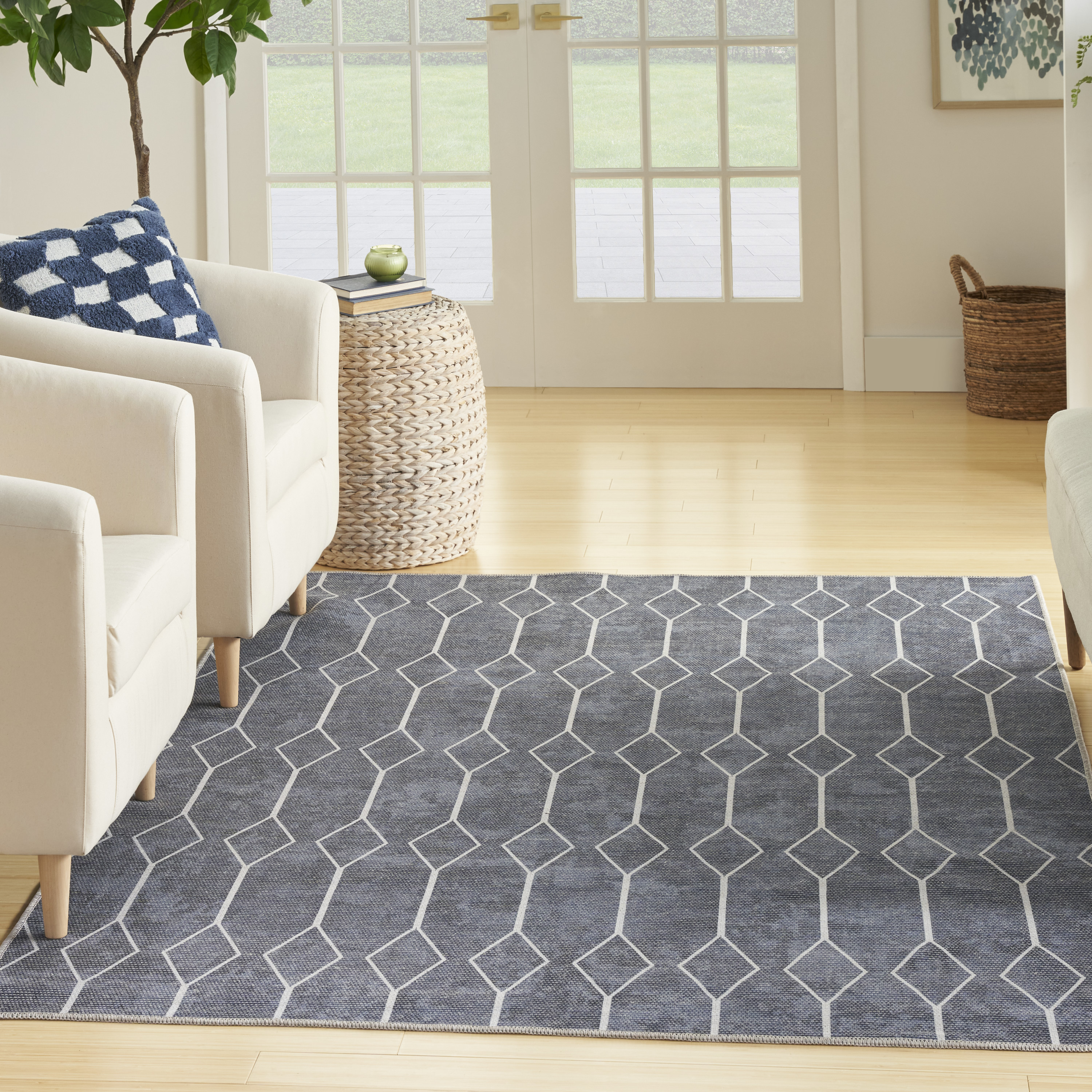 Nourison New Concept Washables 4' x 6' Navy Modern Indoor Rug