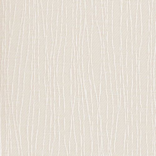 Beige linen-effect wallpaper with irregular vertical white threads, covering a wall and creating subtle texture in a close-up interior surface under soft, even lighting.