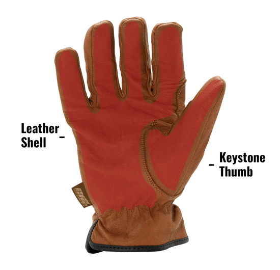 Fleece Lined ANSI A3 Cut Resistant Buffalo Leather Driver Winter Work Glove with Rib Knit Cuff in Russet Brown TKLDC3 showing Buffalo Leather Shell with Cut Resistant Palm Lining and Fleeced Lined