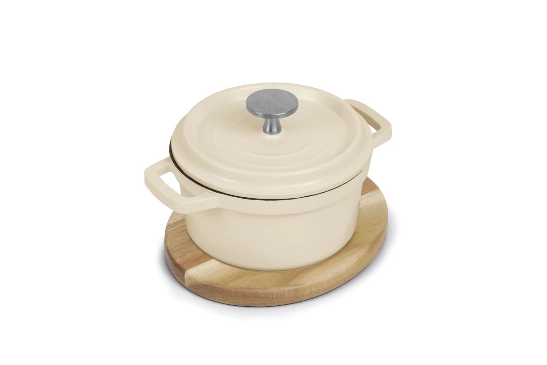 Mini cocotte blanche avec couvercle à base de bois