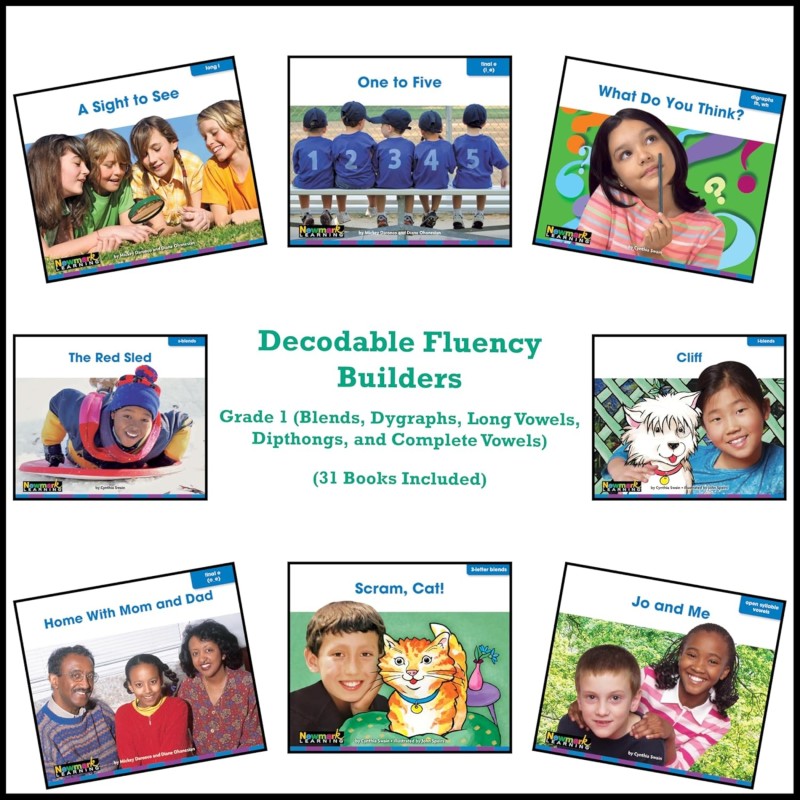 Decodable Fluency Readers Set, Grade 1 Phonics Books, Blends, Digraphs & Long Vowels, 31 Titles