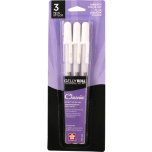 Gelly Roll Classic Gel Ink Pens, 05 Fine, White, Pack of 3